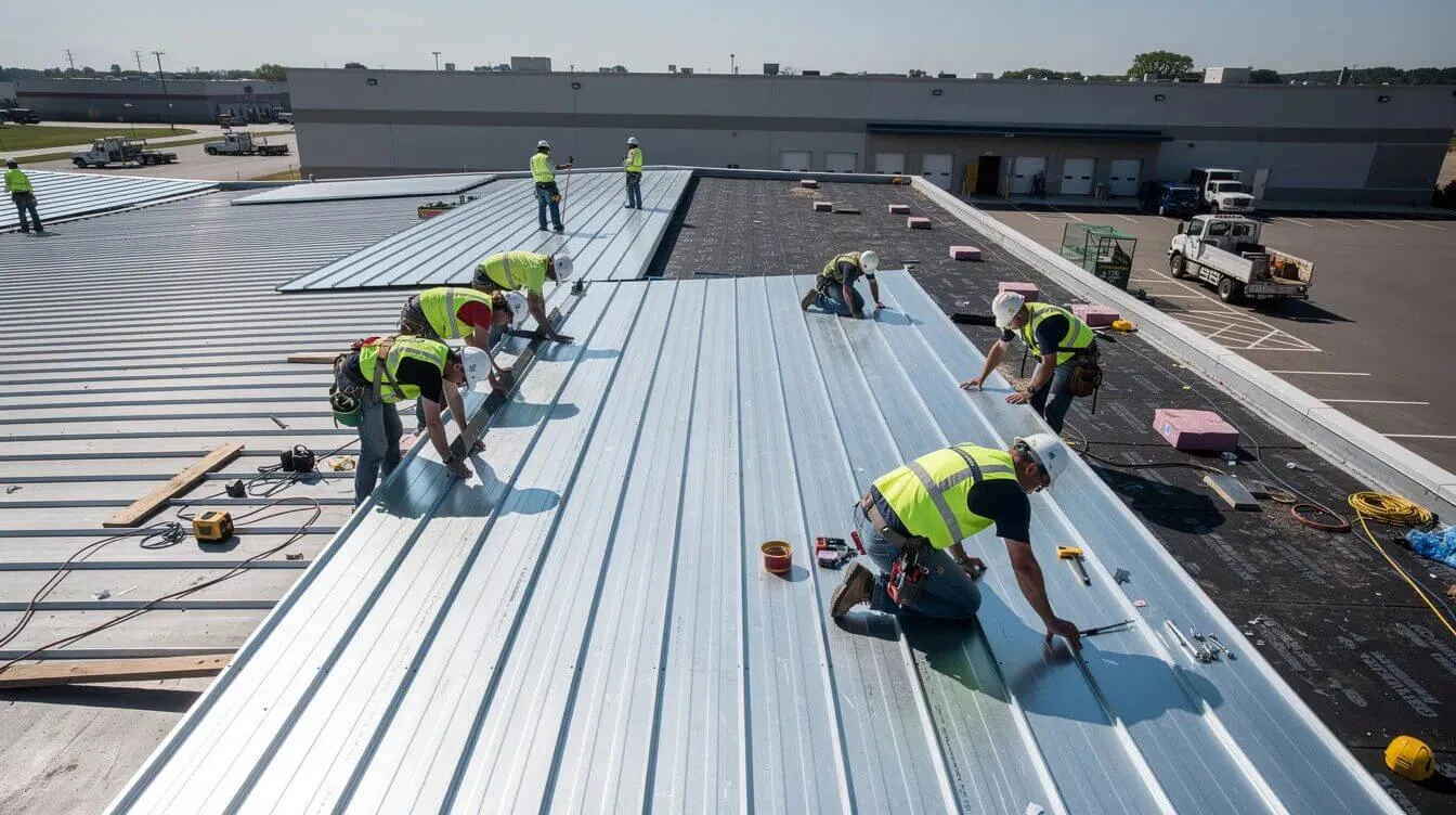 Crew working on a commercial roof