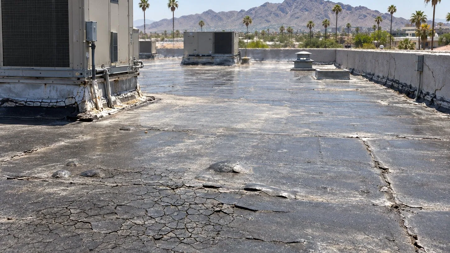 Heat-worn commercial roof membrane